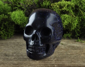 Blue Sandstone Crystal Skull, Mini Halloween Decor, Skull Decor, Gothic Home Decor, Memento Mori, Goth Decor, Crystal Decor