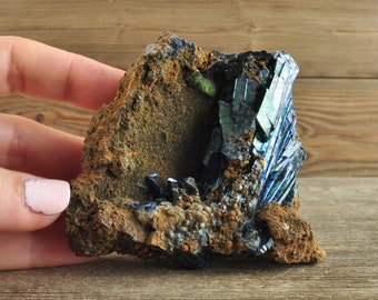 Gorgeous Vivianite in Matrix Raw Specimen, Phosphate Mineral, Blue-Green, Iron-Magnesium, Crystal