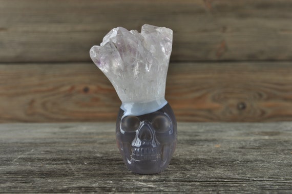 Amethyst and Banded Agate Geode Crystal Mini Skull! Halloween Decor, Skull Decor, Gothic Home Decor, Memento Mori, Goth Decor, Crystal Decor