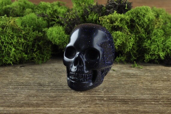 Blue Sandstone Crystal Skull, Mini Halloween Decor, Skull Decor, Gothic Home Decor, Memento Mori, Goth Decor, Crystal Decor