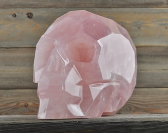 AMAZING Rose Quartz CUSTOM MADE Faceted, Crystal Skull, Titan! Skull Decor, Gothic Home Decor, Memento Mori, Goth Decor, Crystal Decor