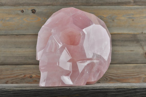 AMAZING Rose Quartz CUSTOM MADE Faceted, Crystal Skull, Titan! Skull Decor, Gothic Home Decor, Memento Mori, Goth Decor, Crystal Decor