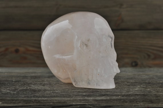 Rose Quartz, Crystal Skull, Medium, Halloween Decor, Skull Decor, Gothic Home Decor, Memento Mori, Goth Decor, Crystal Decor