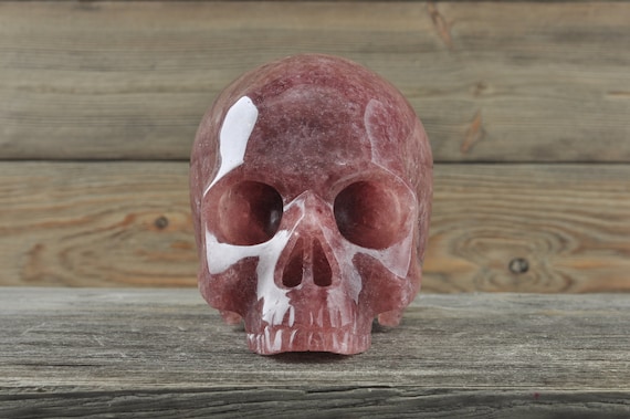 Cherry Quartz, Crystal Skull, Large, Halloween Decor, Skull Decor, Gothic Home Decor, Memento Mori, Goth Decor, Crystal Decor