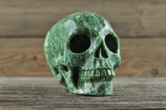 Moss Agate, Crystal Skull, Medium, Halloween Decor, Skull Decor, Gothic Home Decor, Memento Mori, Goth Decor, Crystal Decor