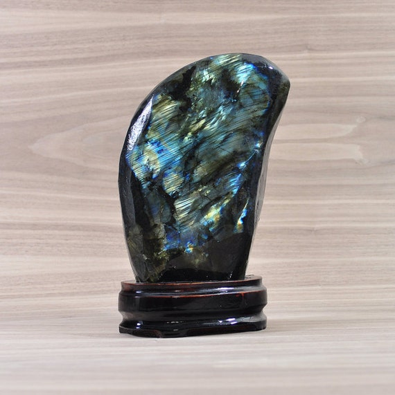 Labradorite Crystal on Wooden Stand, Labradorite, Labradorite Stone, Labradorite Freeform, Labradorite Free Form, Crystal Decor, Home Decor