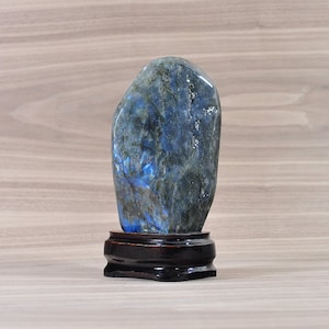 Labradorite Crystal on Wooden Stand, Labradorite, Labradorite Stone, Labradorite Freeform, Labradorite Free Form, Crystal Decor, Home Decor
