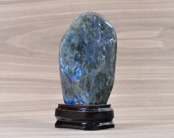 Labradorite Crystal on Wooden Stand, Labradorite, Labradorite Stone, Labradorite Freeform, Labradorite Free Form, Crystal Decor, Home Decor