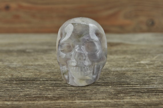 Grey Chevron Amethyst Crystal Skull, Mini! Halloween Decor, Skull Decor, Gothic Home Decor, Memento Mori, Goth Decor, Crystal Decor