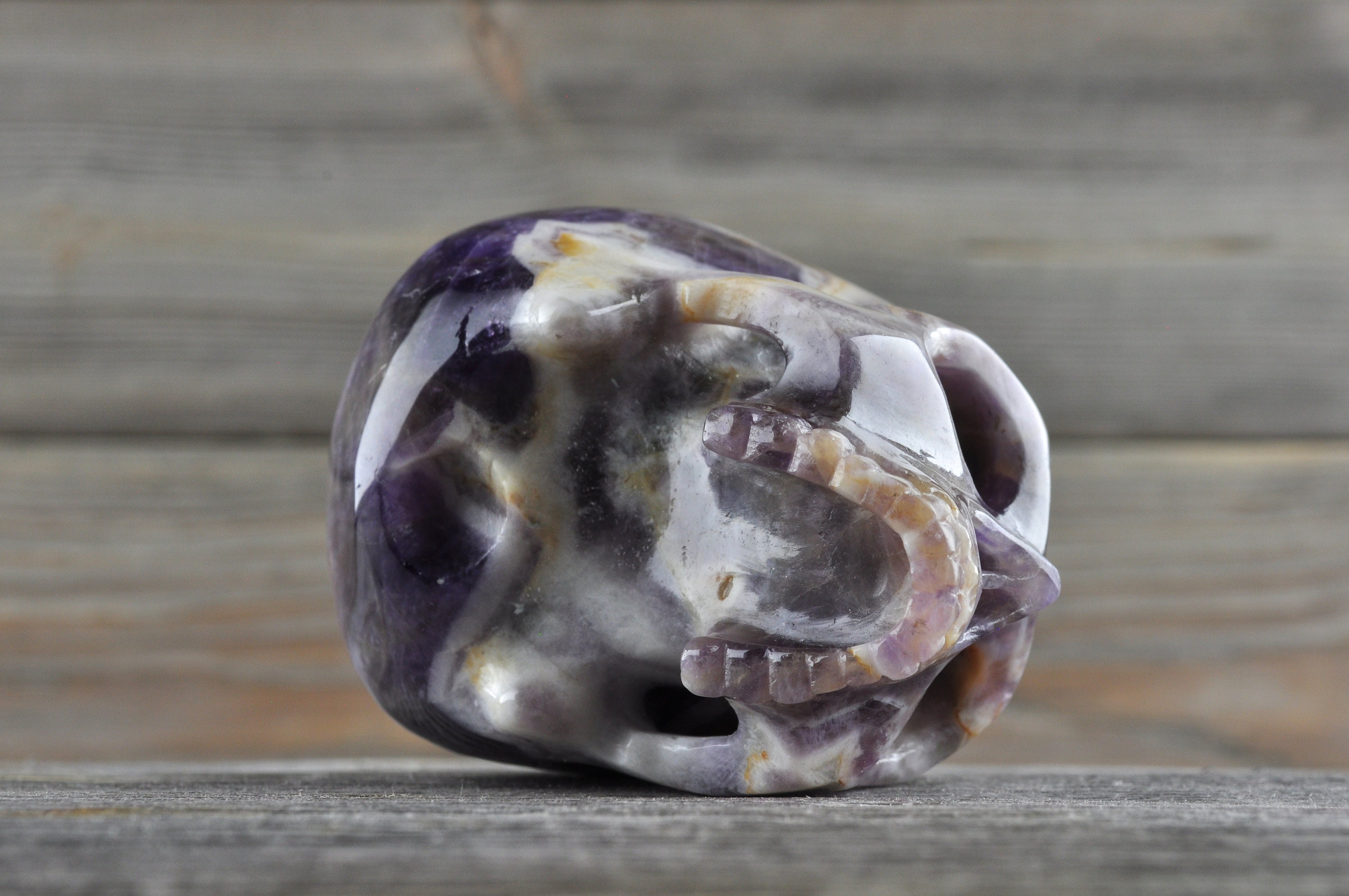 Natural Super Realistic Chevron Amethyst Crystal Skull, Medium
