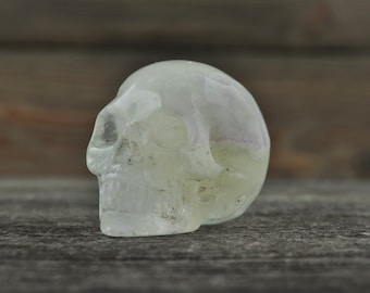 Green Fluorite Crystal Skull! WOUNDED WARRIOR Halloween Decor, Skull Decor, Gothic Home Decor, Memento Mori, Goth Decor, Crystal Decor