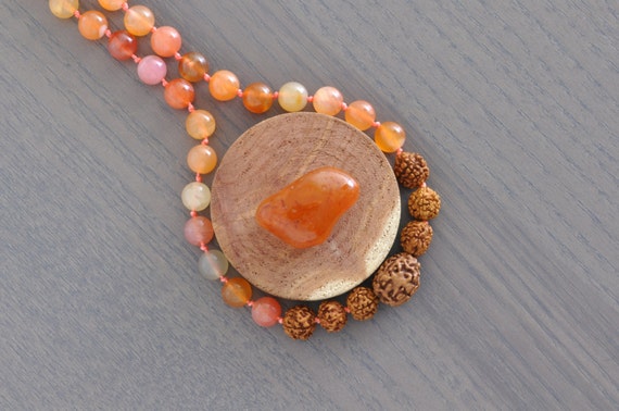 Carnelian + 4 Muhki Rudraksha Necklace, Crystal Bracelet, Healing Crystals and Stones, Reiki, Crystal Bracelet, Healing Crystals and Stones