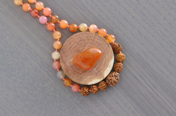 Carnelian + 4 Muhki Rudraksha Necklace, Crystal Bracelet, Healing Crystals and Stones, Reiki, Crystal Bracelet, Healing Crystals and Stones