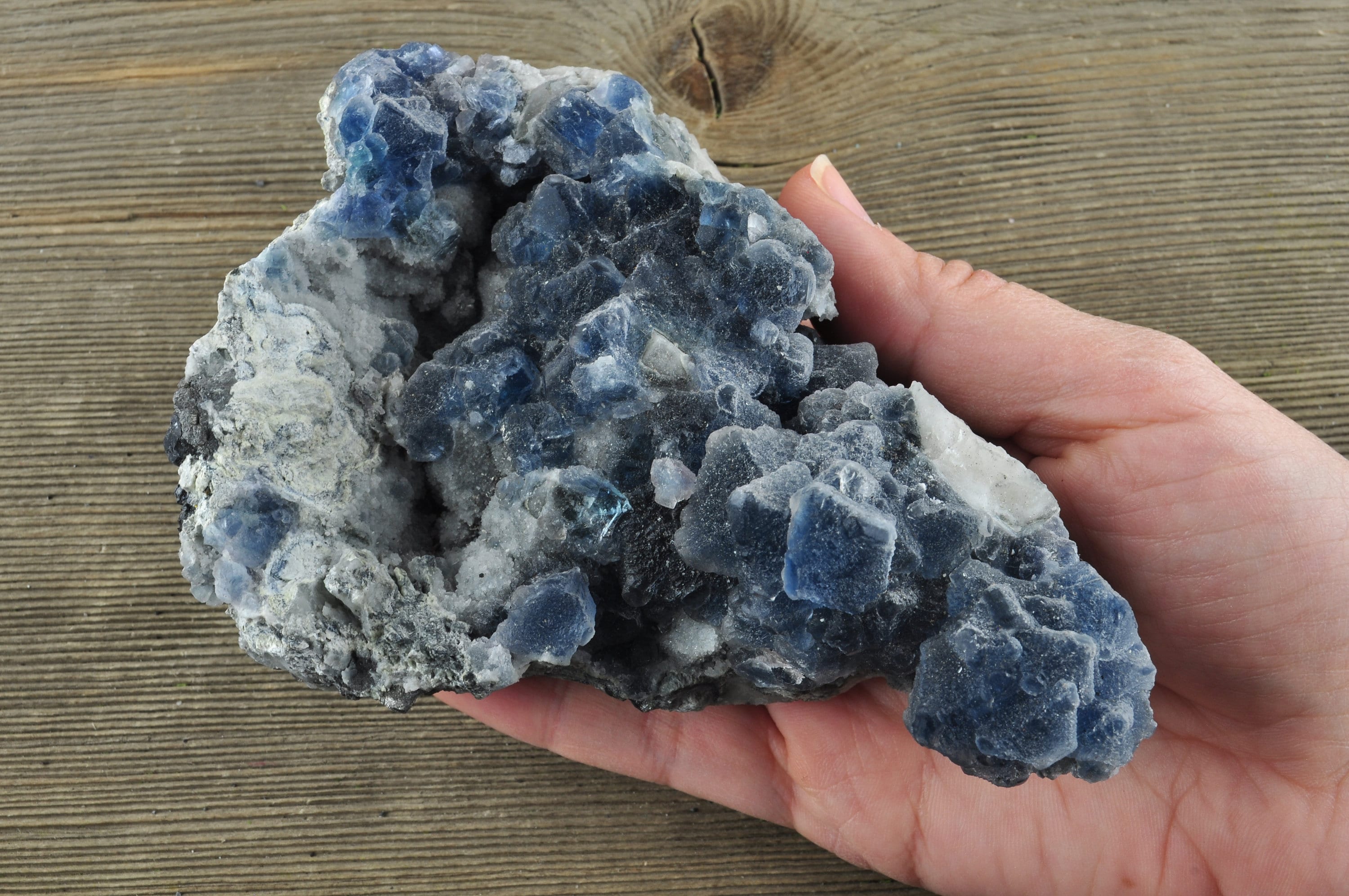 Rare Blue Fluorite with Black Tourmaline Specimen Crystals Reiki