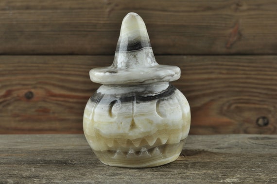 Zebra Calcite Pumpkin! Pumpkin, Jack O Lantern, Crystal Pumpkin, Halloween Decor, Goth Decor, Crystal Decor