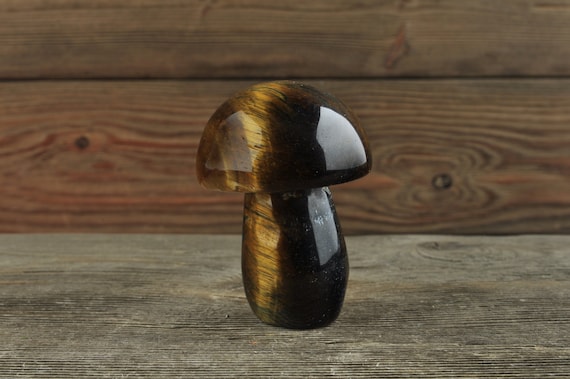 Tiger Eye Mushroom, Crystal Mushroom, Crystal Decor, Halloween Decor Crystal Carving, Home Decor, Reiki, Agate, Crystal Healing