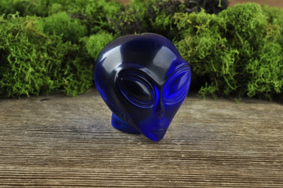 Natural Realistic Blue Obsidian Alien Crystal Skull, 2inch! Starbeing, Alien, ET, Alien Skull, Crystal Alien