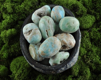 Blauwe aragoniet-tuimelsteen, kristaldecor, mineraal exemplaar