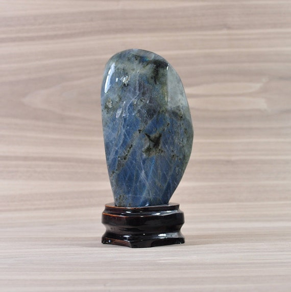 Labradorite Crystal on Wooden Stand, Labradorite, Labradorite Stone, Labradorite Freeform, Labradorite Free Form, Crystal Decor, Home Decor
