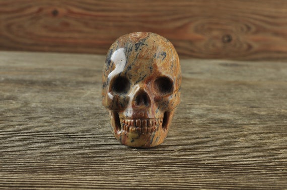 Crazy Lace Agate Crystal Skull, 2 inches, Halloween Decor, Skull Decor, Gothic Home Decor, Memento Mori, Goth Decor, Crystal Decor