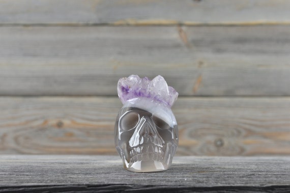 Amethyst and Banded Agate Geode Crystal Skull! Halloween Decor, Skull Decor, Gothic Home Decor, Memento Mori, Goth Decor, Crystal Decor