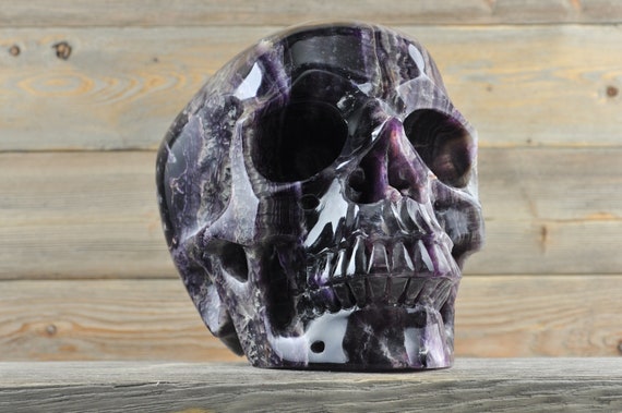 TITAN, Banded Fluorite, Crystal Skull, Halloween Decor, Skull Decor, Gothic Home Decor, Memento Mori, Goth Decor, Crystal Decor