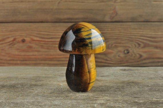 Tiger Eye Mushroom, Crystal Mushroom, Crystal Decor, Halloween Decor Crystal Carving, Home Decor, Reiki, Agate, Crystal Healing