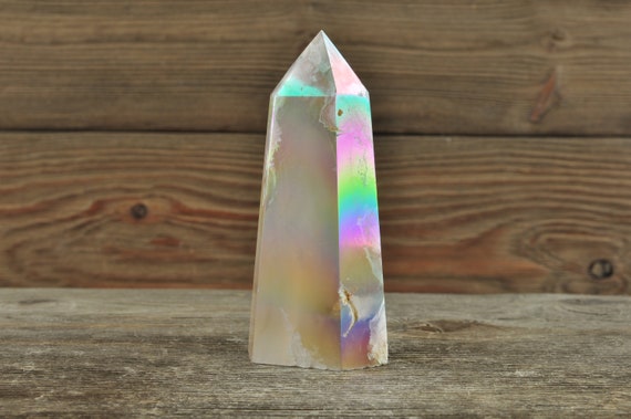 Aura Flower Agate Geode Obelisk Point, Crystal Point, Agate Point, Aura Crystal, Angel Aura, Titanium Aura, Crystal, Crystal Grid