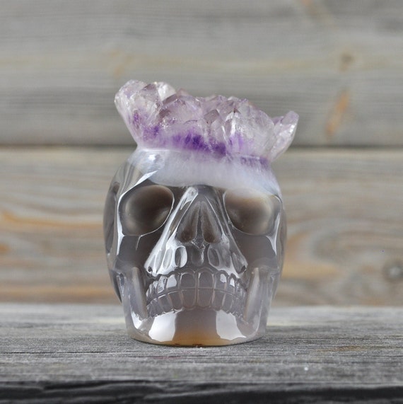 Amethyst Banded Agate Geode Crystal Skull! Crystal Decor Home Decor Crystal Carving