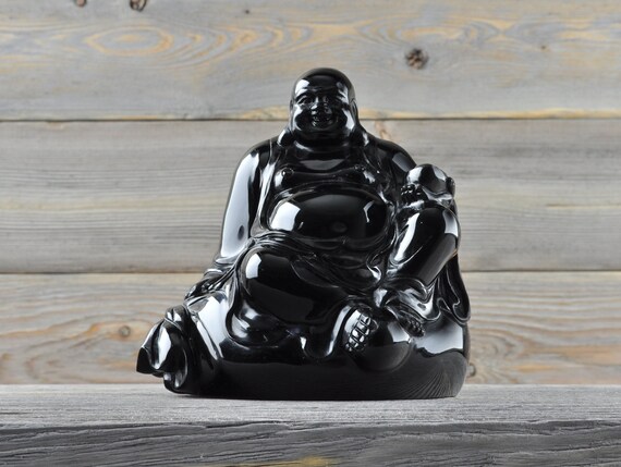 Black Obsidian Crystal Buddha, Large