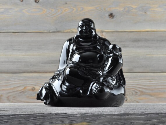 Black Obsidian Crystal Buddha, Large