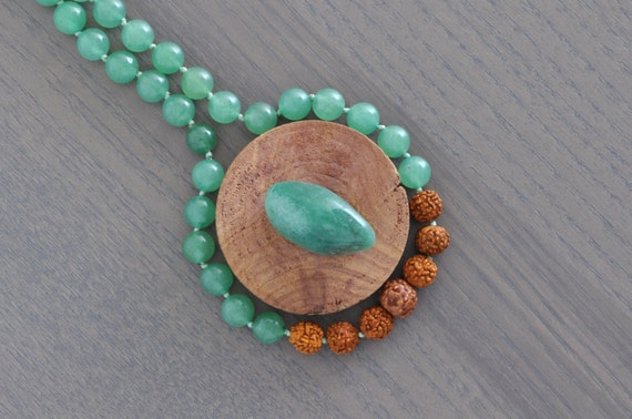 Aventurine + 6 Muhki Rudraksha Necklace, Crystal Bracelet, Healing Crystals and Stones, Reiki, Crystal Bracelet, Healing Crystals and Stones