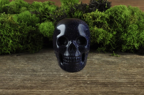 Blue Sandstone Crystal Skull, 2 inch Halloween Decor, Skull Decor, Gothic Home Decor, Memento Mori, Goth Decor, Crystal Decor