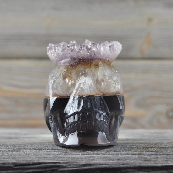 Amethyst and Banded Agate Geode Crystal Skull! Halloween Decor, Skull Decor, Gothic Home Decor, Memento Mori, Goth Decor, Crystal Decor