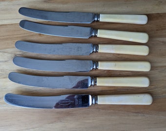 Antique VINERS Ltd Sheffield Bakelite/Silver Blade Old French Dinner Knife 9 1/2", Set of 6