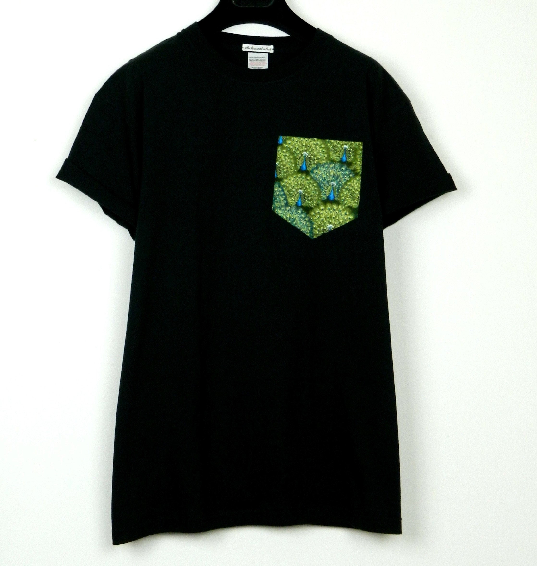 Image of Pocket Tee, Peacock's Design, Black T-Shirt, Men's T - Shirt, Unisex, Menswear, Uk