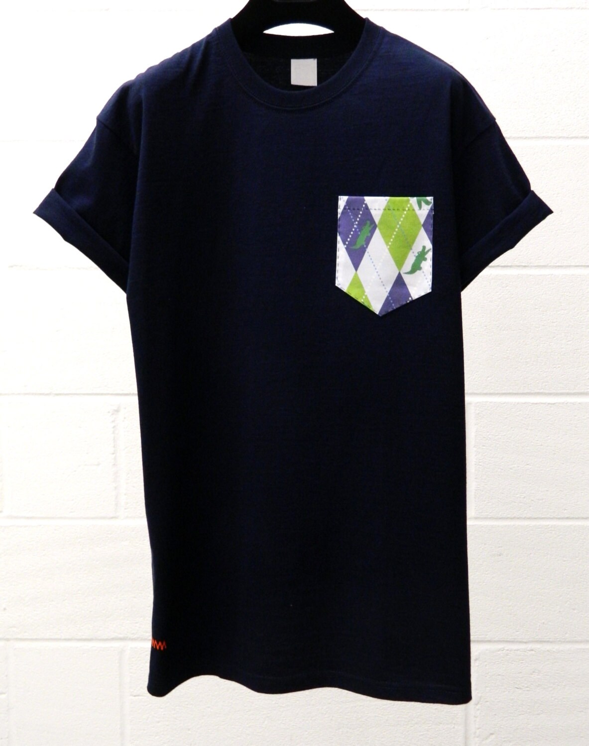 Image of Men's Argyle Pattern Dark Blue Pocket T-Shirt, T - Shirt, Tee, Unisex, Menswear, Uk, Custom Made