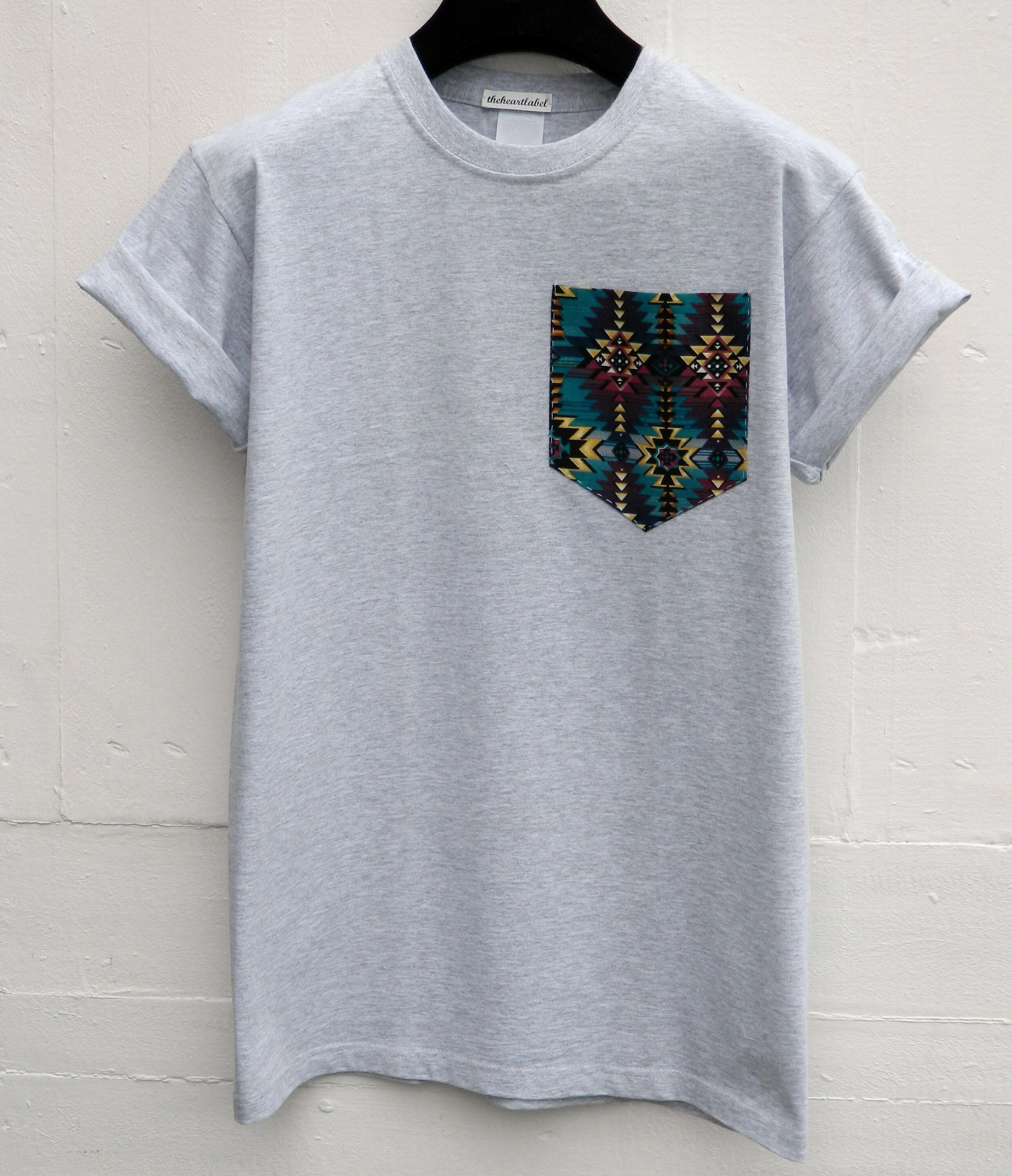 Image of Men's Aztec Pattern, Grey Pocket T-Shirt, T - Shirt, Tee, Unisex Tee, Menswear, Uk