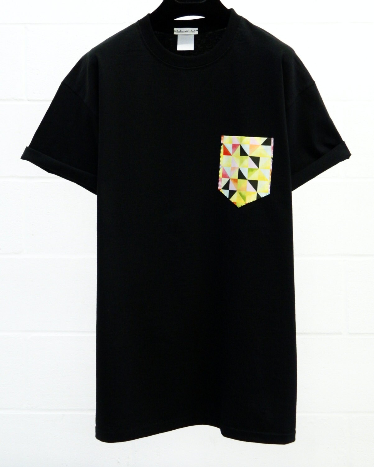 Image of Men's Geometric Abstract Pattern, Black Pocket T-Shirt, T - Shirt, Tee, Unisex, Menswear, Uk, Custom Made Shirt
