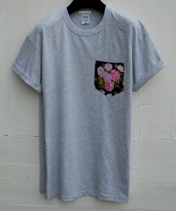 Pocket Tee Men's Pink Cerisse Floral Pattern Grey Pocket | Etsy