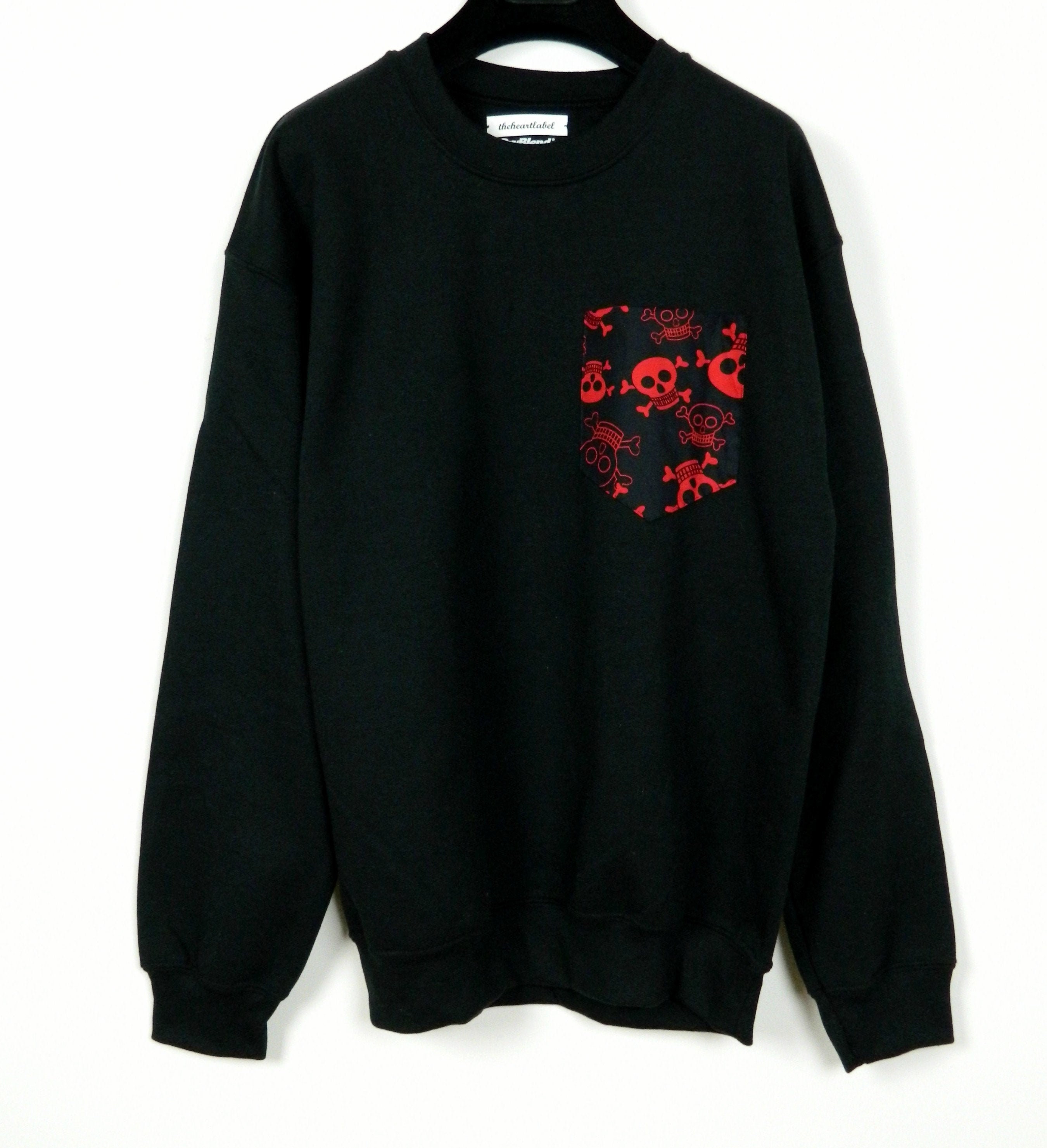 Image of Men's Skull's Pattern, Black Sweat Shirt, Sweatshirt, Unisex Menswear, Uk, Pocket Gifts For Men