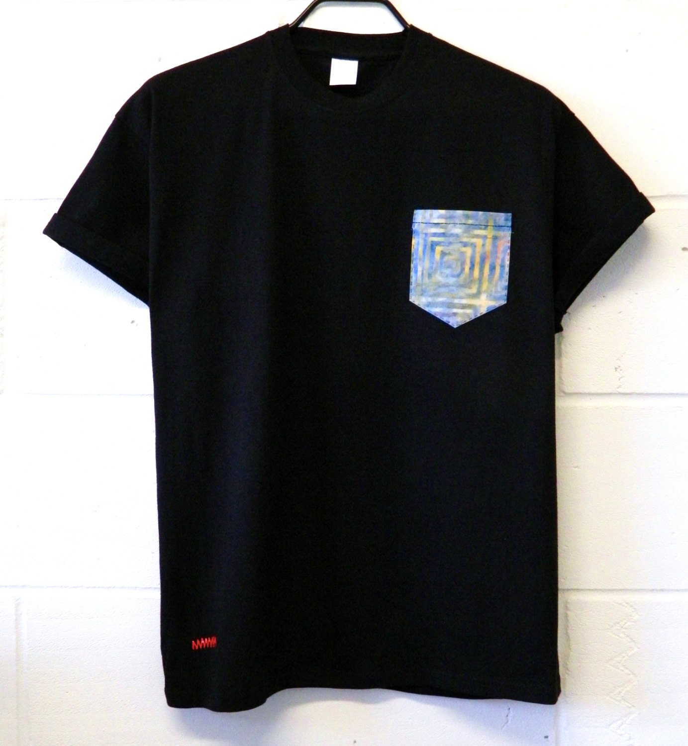 Image of Men's Batik Design Black Pocket T-Shirt, T - Shirt, Tee, Unisex, Menswear, Uk