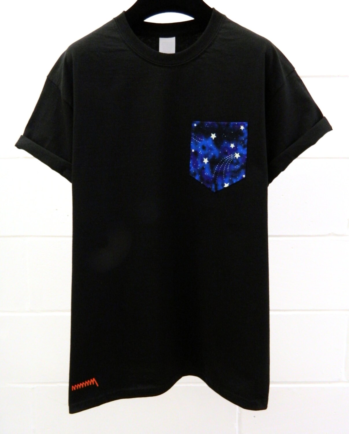 Image of Men's Glowing Stars in The Dark Pattern Black Pocket T-Shirt, T - Shirt, Tee, Unisex, Menswear, Uk