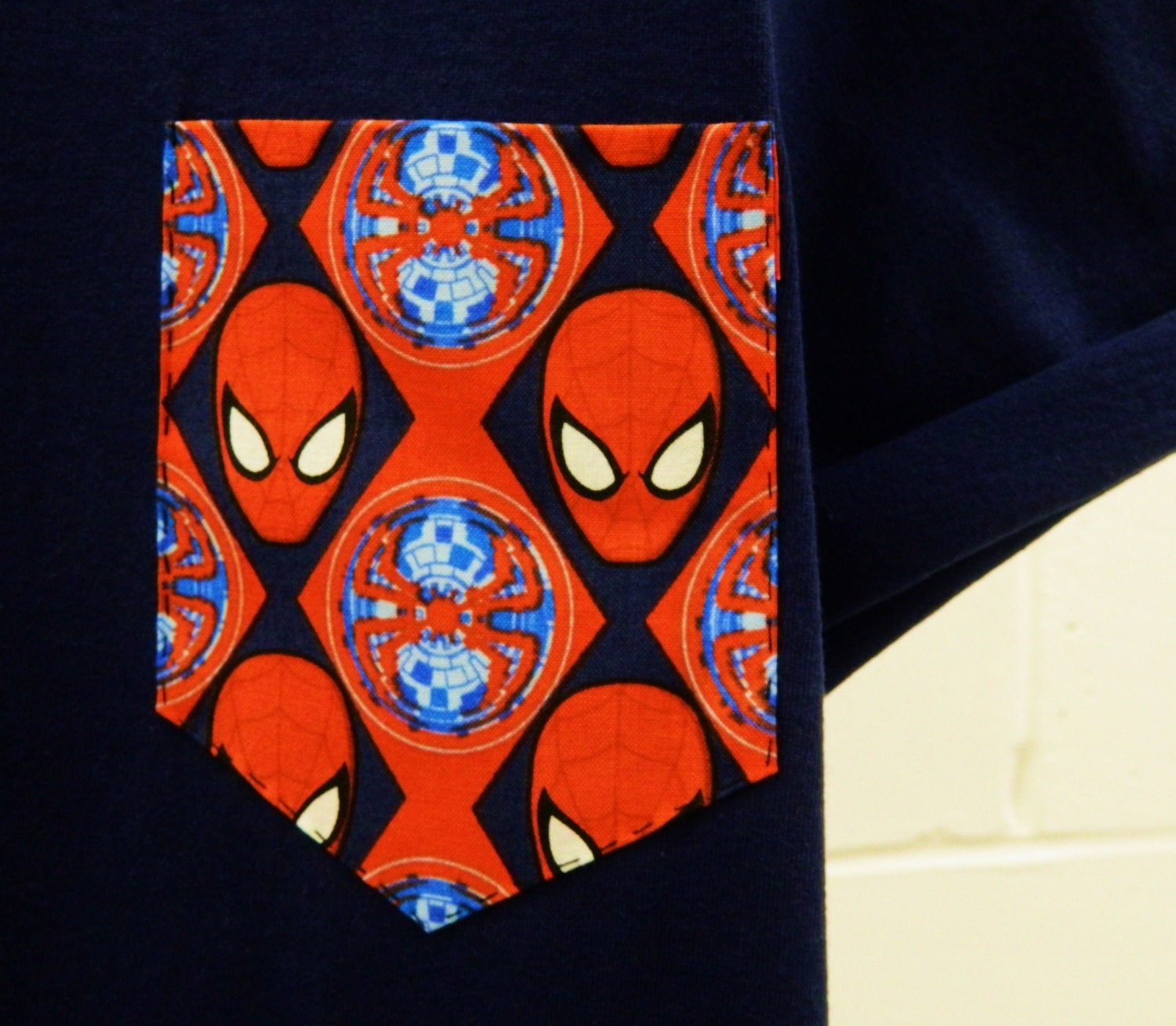 Image of Men's Spiderman Pattern Navy Blue Pocket T-Shirt, T - Shirt, Tee, Unisex, Menswear, Uk