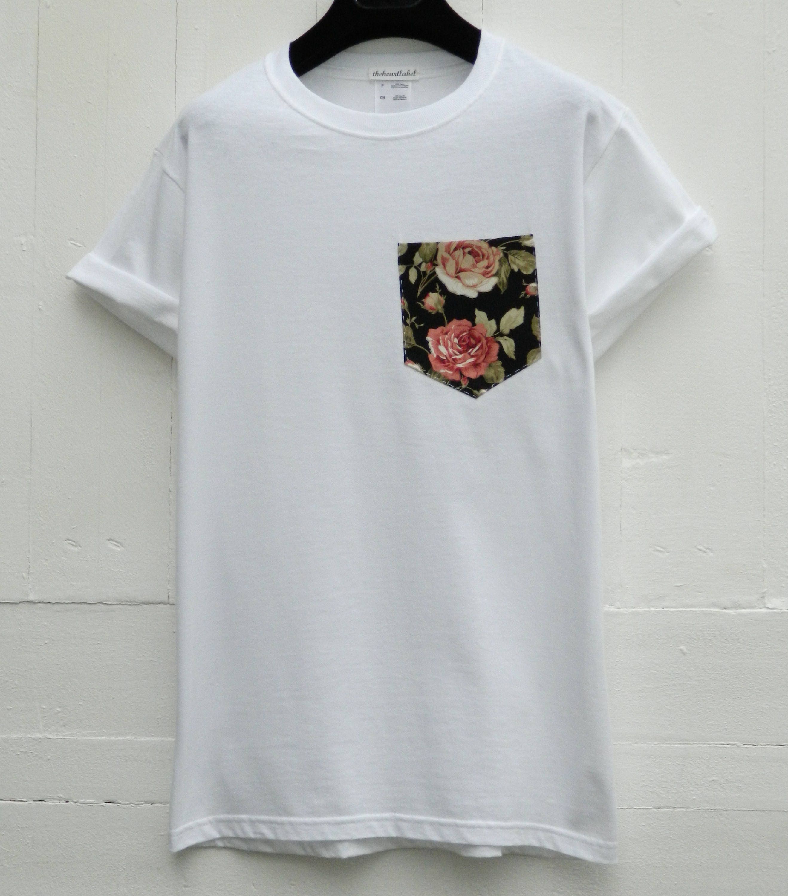 Pocket T-shirt Floral Roses Pattern Pocket Tee Men's | Etsy UK