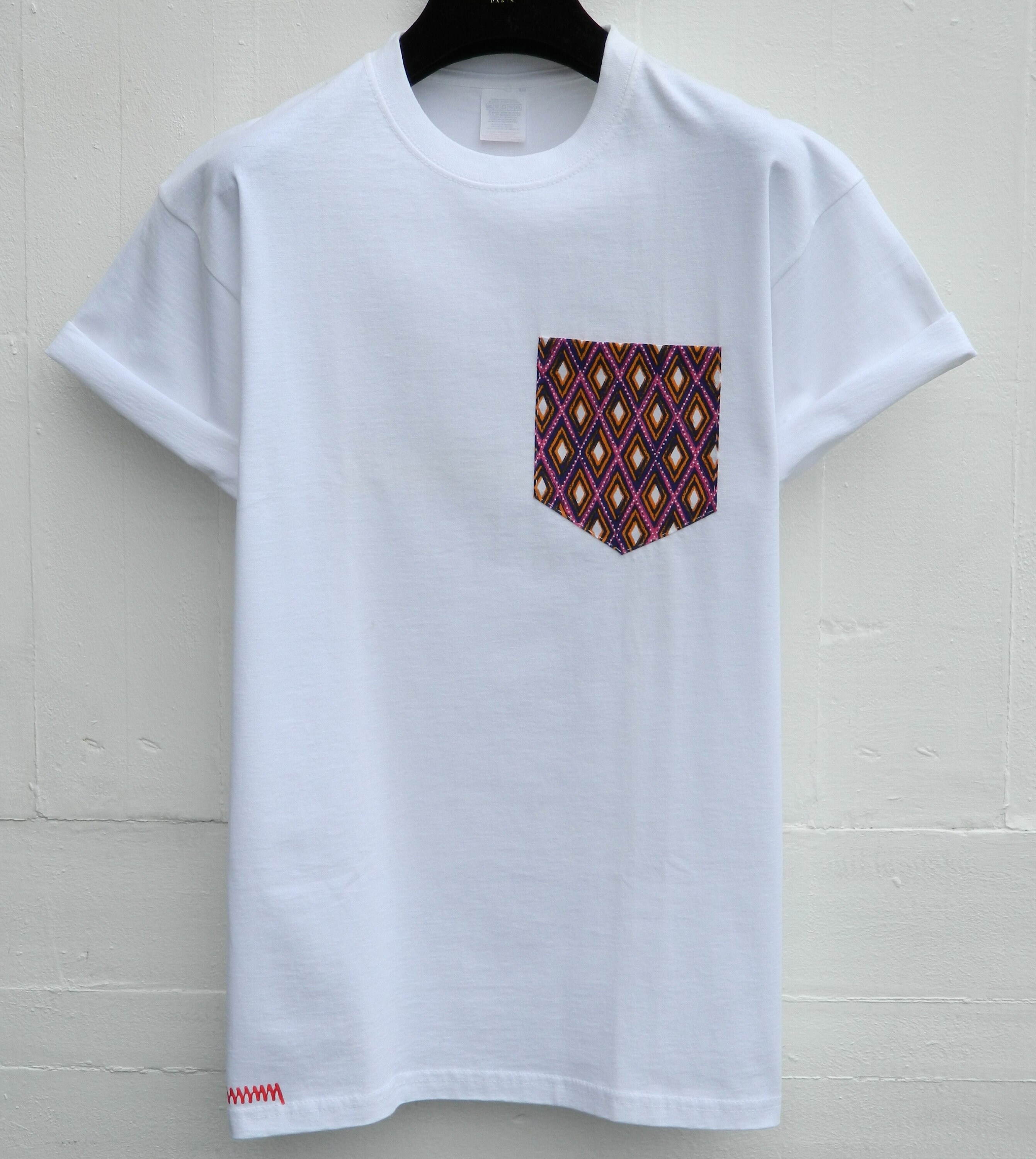 Image of Men's Diamond Geometric Pattern, White Pocket T-Shirt, T - Shirt, Tee, Unisex, Menswear, Uk