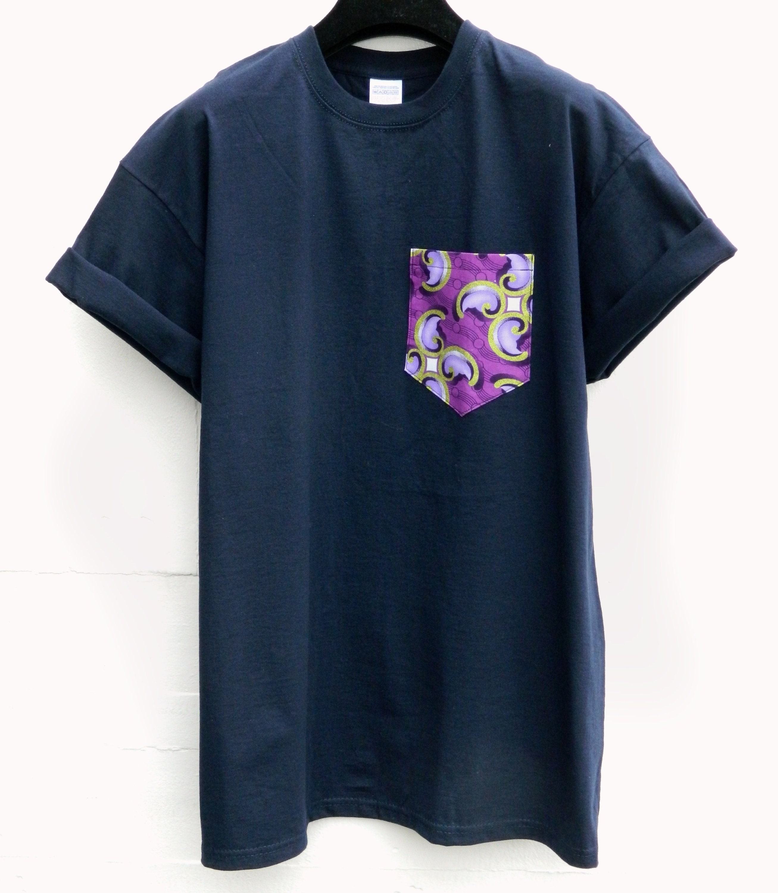 Image of Pocket Tee, Men's African Print Design, Dark Navy T-Shirt, T - Shirt, Unisex, Menswear, Uk