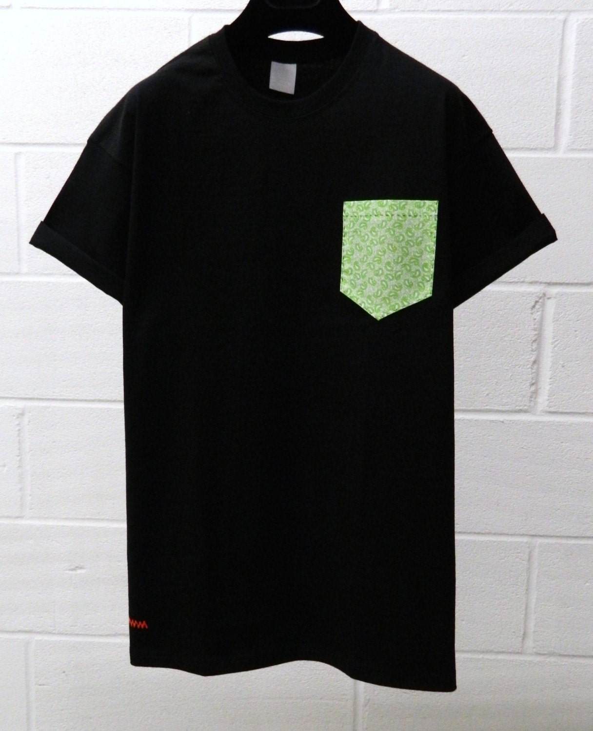 Image of Men's Lime Green Paisley Pattern Black Pocket T-Shirt, T - Shirt, Tee, Unisex, Menswear, Uk