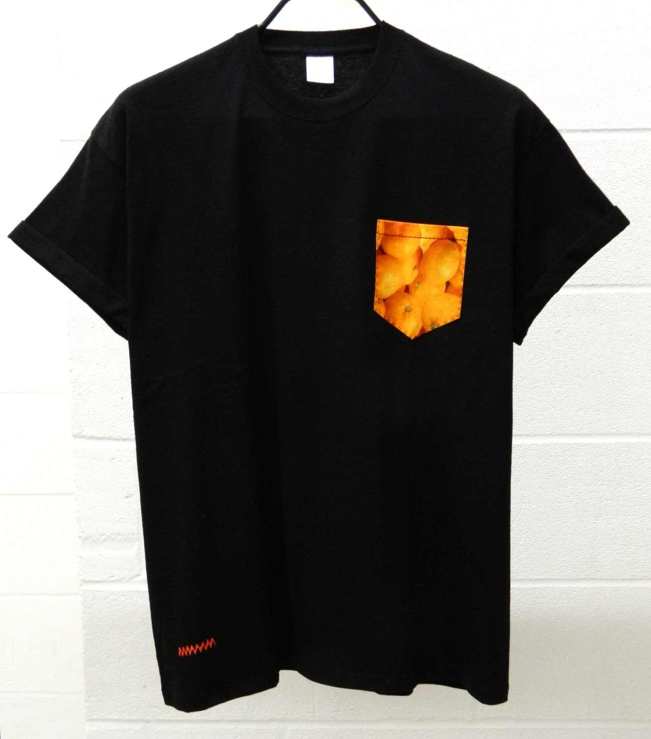 Image of Men's Orange Pattern Black Pocket T-Shirt, T - Shirt, Tee, Unisex, Menswear, Uk, Custom Made
