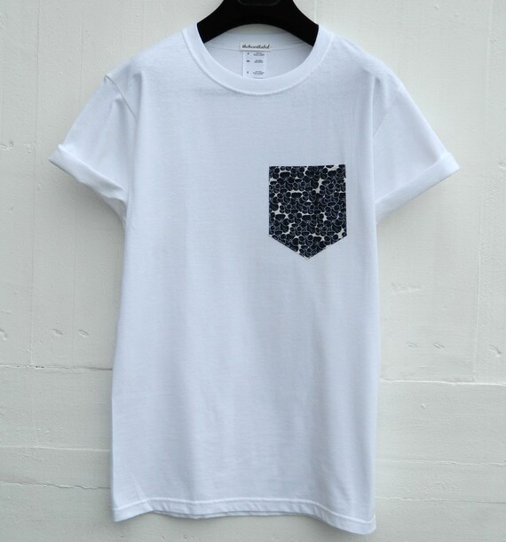 Men's Floral Pattern White Pocket T-Shirt Men's T | Etsy